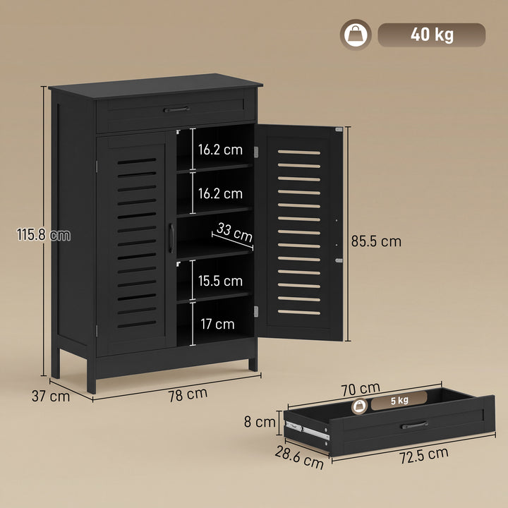 Shoe Cabinet with Louvered Doors, Modern Shoe Storage Cabinet with Dra