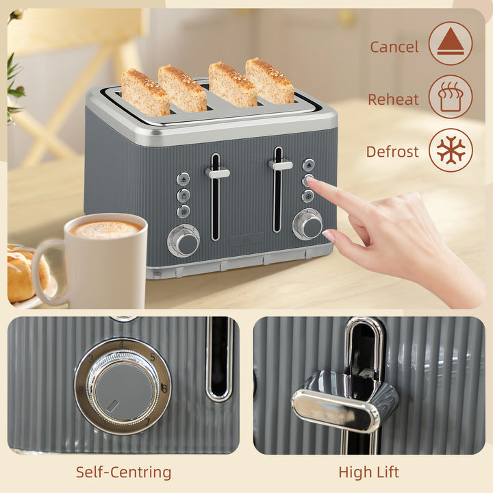 Electric Kettle and Toaster Set, 3000W 1.7L UK Strix Thermostat Rapid Boil Jug Kettle with Limescale Filter, Cool Touch Body, 4 Slice Toaster with 7 Browning Controls, Crumb Tray, Grey