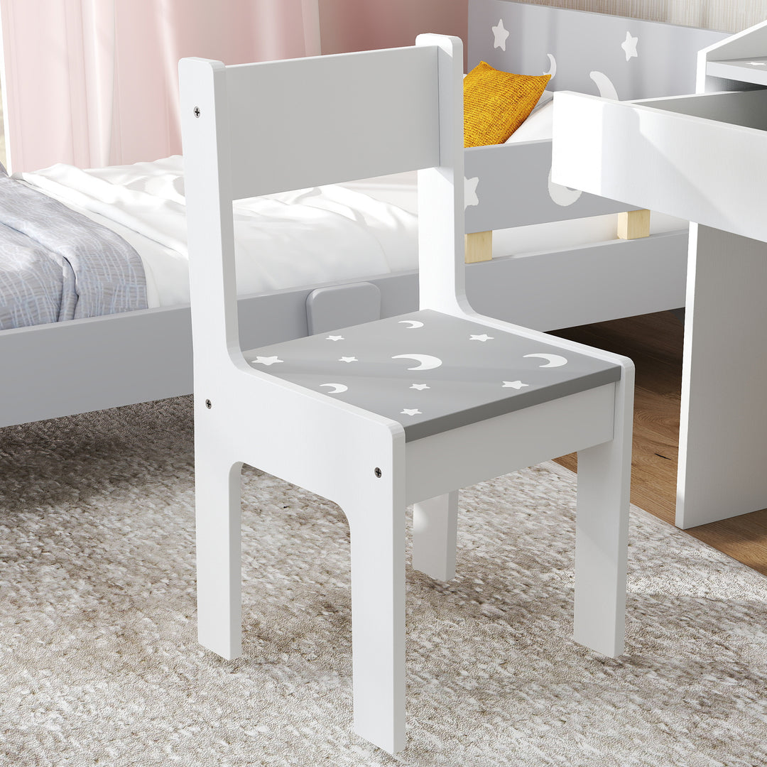 AIYAPLAY Children Study Table and Chair, Kids Desk and Chair Set with Storage, Pull-Out Drawer, for Ages 3-6 Years, Grey