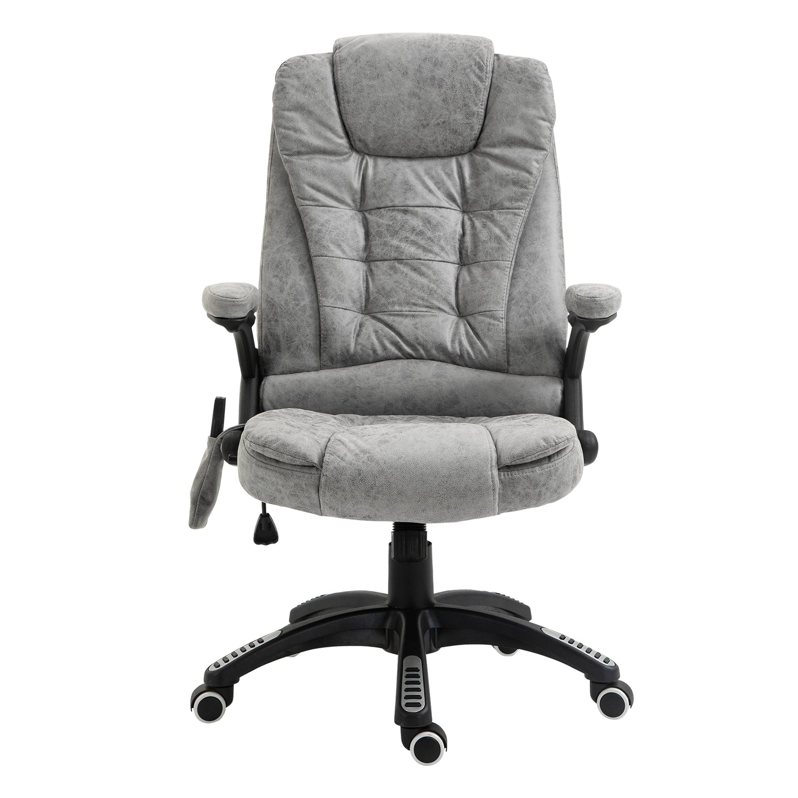 Massage Recliner Chair Heated Office Chair with Six Massage Points Microfiber Cloth 360° Swivel Wheels Grey
