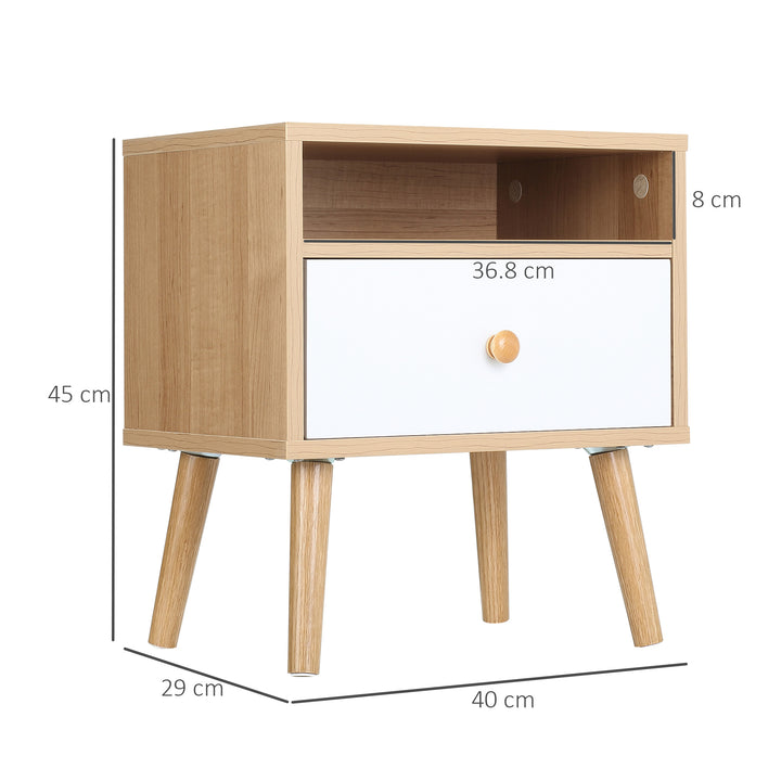 HOMCOM Pair of Natural Bedside Tables with Drawer and Shelf, Contemporary Nightstands, End Tables for Bedroom, Living Room, Natural. | Aosom UK