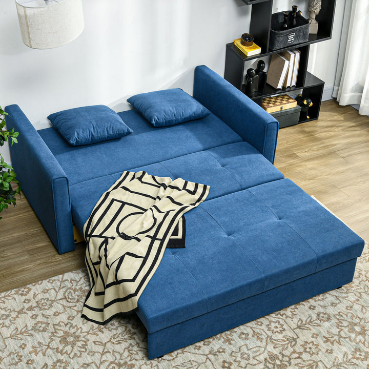 2 Seater Sofa Bed, Convertible Bed Settee, Modern Velvet Loveseat Sofa Couch with 2 Cushions, Hidden Storage for Living Room, Guest Room, Deep Blue