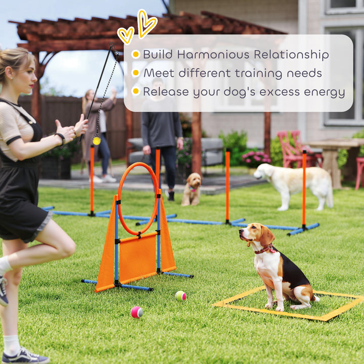Seven-Piece Dog Agility Equipment Set with Weave Poles, Jump Ring, Hurdle, Pause Box, Carry Bag, Orange