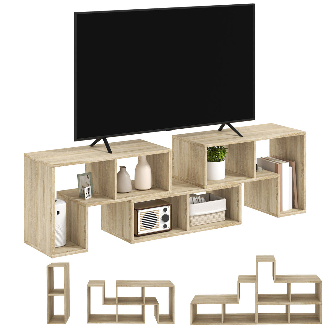 TV Stand for TVs up to 75 Inches, Free Combination TV Unit with Storage Shelves, Extendable Entertainment Centre for Living Room, Grey Oak Wood Grain