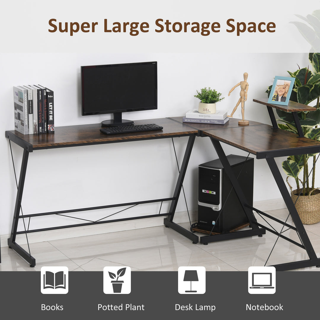 HOMCOM L Shaped Office Desk Round Corner Gaming Table Workstation with Storage Shelf, CPU Stand for Home Office | Aosom UK