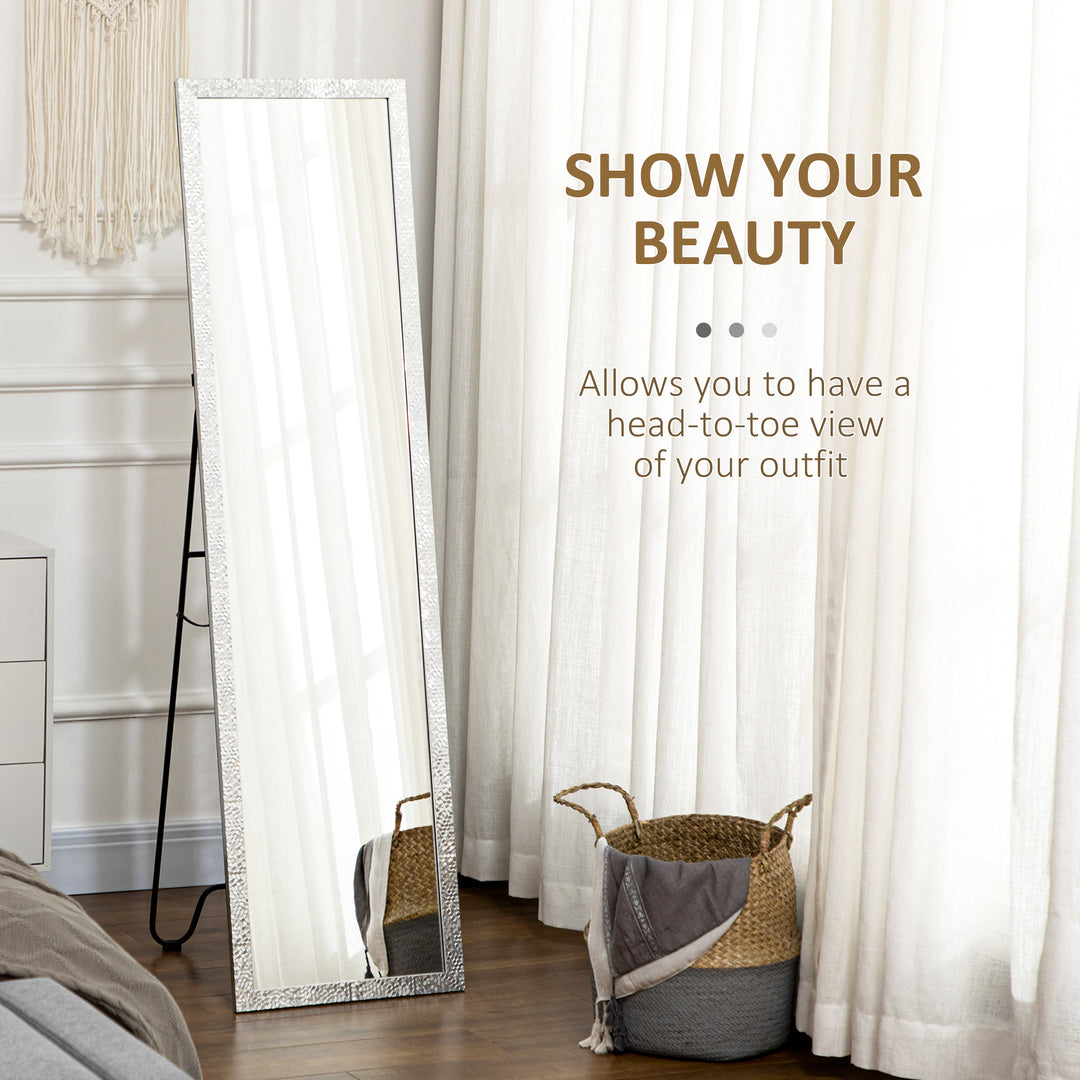Full Length Mirror Free Standing Mirror Dressing Mirror with PS Frame Modern Wall Mirror for Living Room and Bedroom 34 x 144cm, Silver