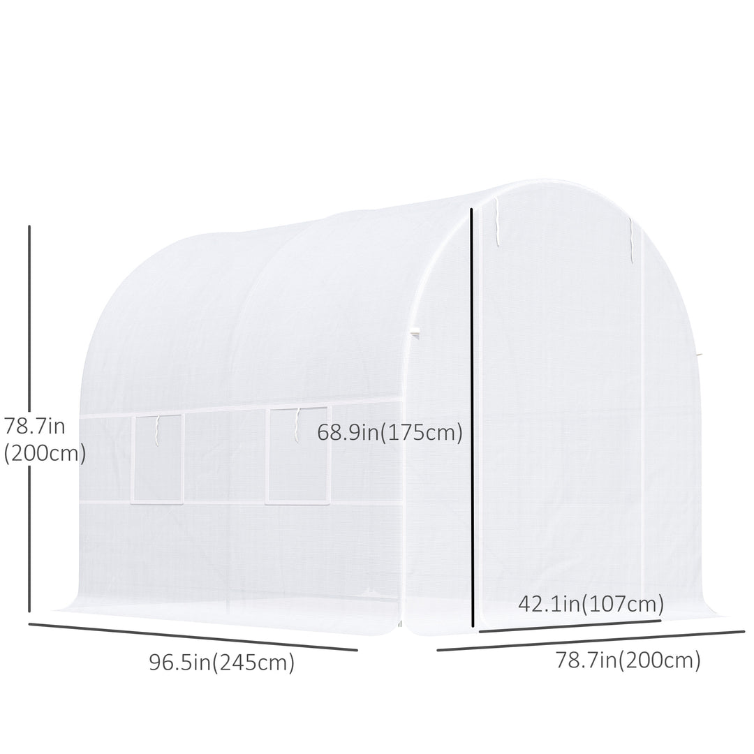 2.5 x 2 x 2 m Polytunnel Greenhouse, Walk-in Green House for Garden with Mesh Windows, Galvanised Steel Frame, White