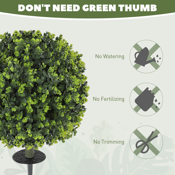 HOMCOM Set of 2 40 cm Artificial Boxwood Topiary Ball Bush with Integrated Ground Stake, Indoor Outdoor UV Resistant Faux Greenery, Faux Plants for Garden, Porch, Balcony