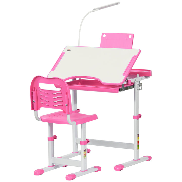 MCL Kids Study Desk and Chair Set w/ Adjustable Height, Storage, Drawer, Pink