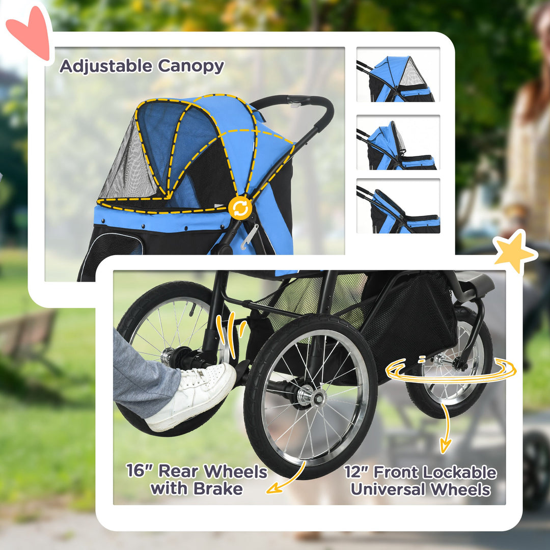 Foldable Pet stroller, Dog Buggy with Three Wheels, for Small/Medium Dogs, Blue