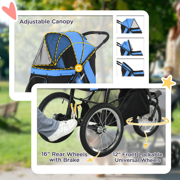 Foldable Pet stroller, Dog Buggy with Three Wheels, for Small/Medium Dogs, Blue