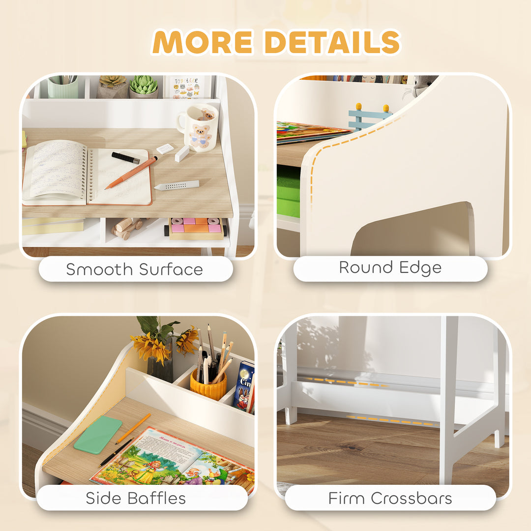 Kids Desk and Chair Set, Children Study Table with Storage and Shelves
