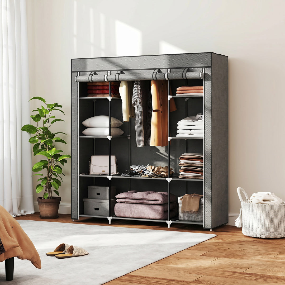 Clothes Storage Organiser with Hanging Rail, Shelves, Portable Wardrob