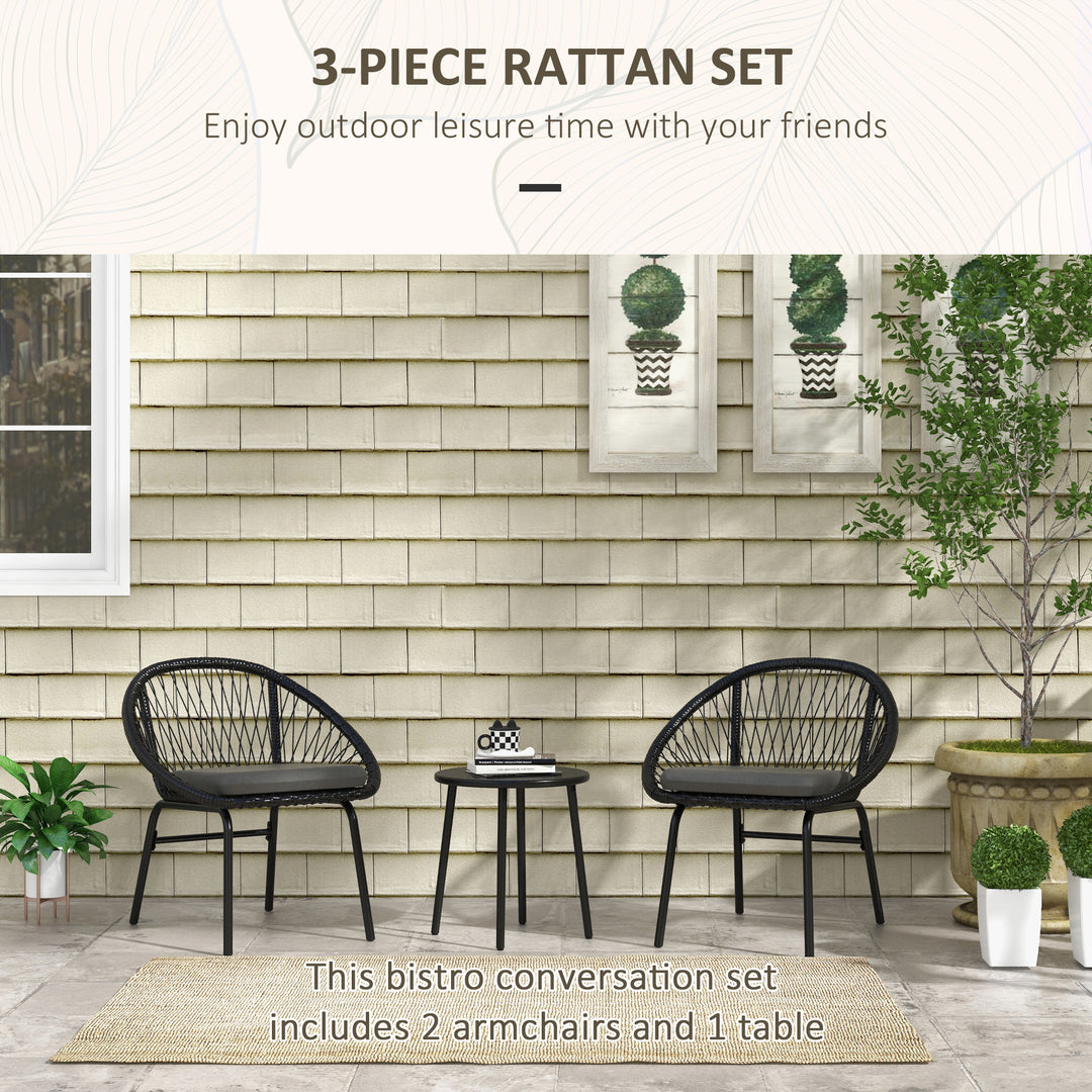 Three-Piece Rattan Bistro Set - Black