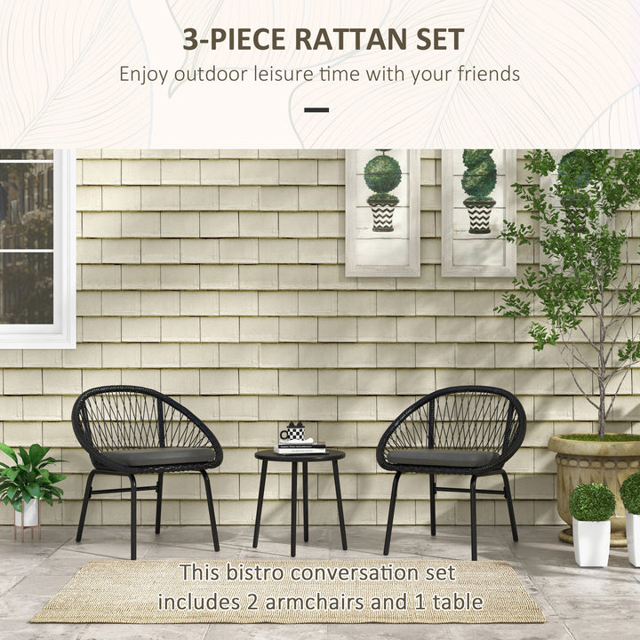 Three-Piece Rattan Bistro Set - Black
