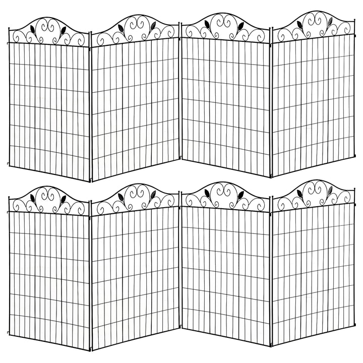 Outsunny Set of 2 Decorative Garden Fence, 8 Panels Metal Picket Fence, Versatile Shapes for Patio Lawn, 365cm x 112cm, Black