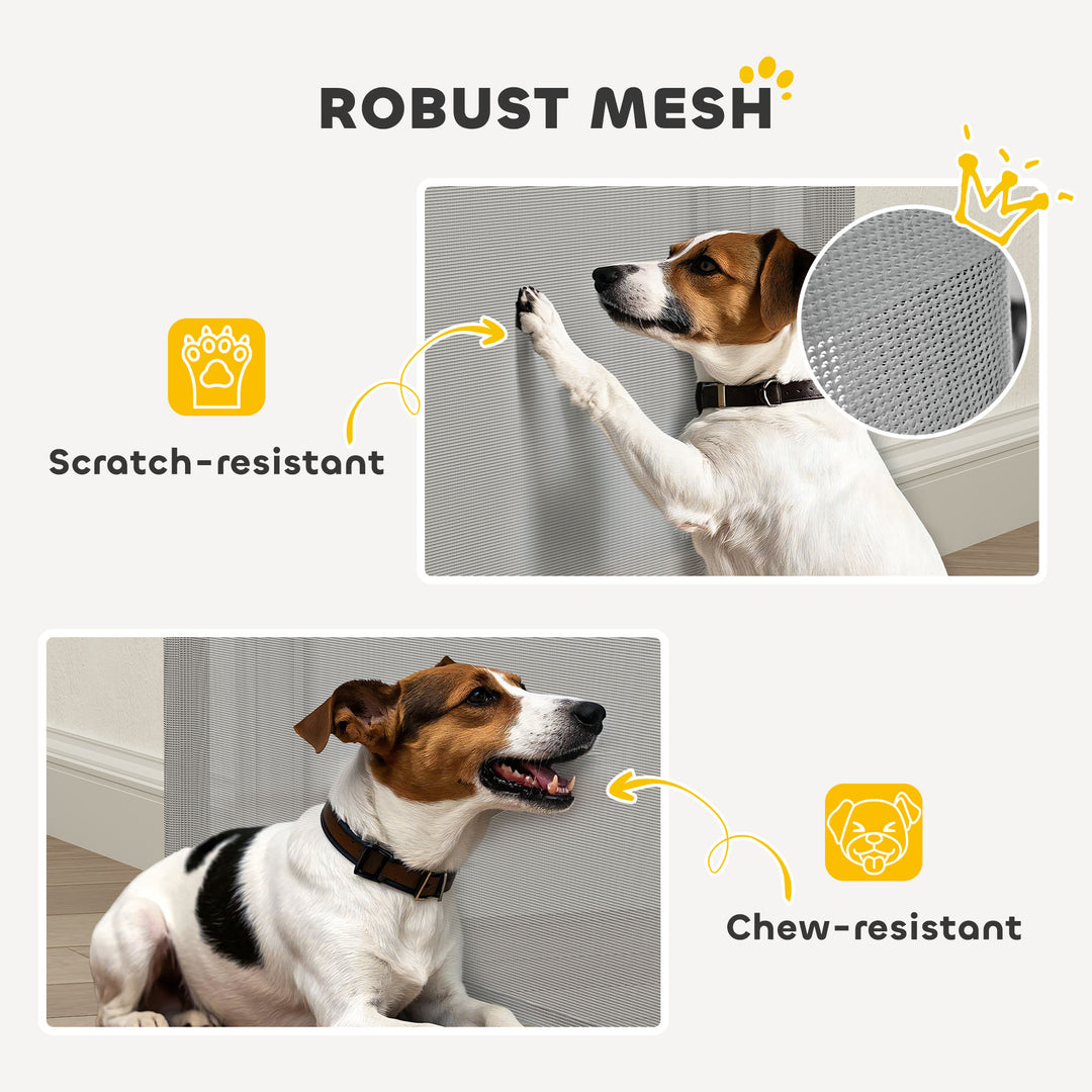 Retractable Stair Gate for Dogs, Pet Mesh Safety Gate Extends up to 115cm for Doorways Indoor- Grey