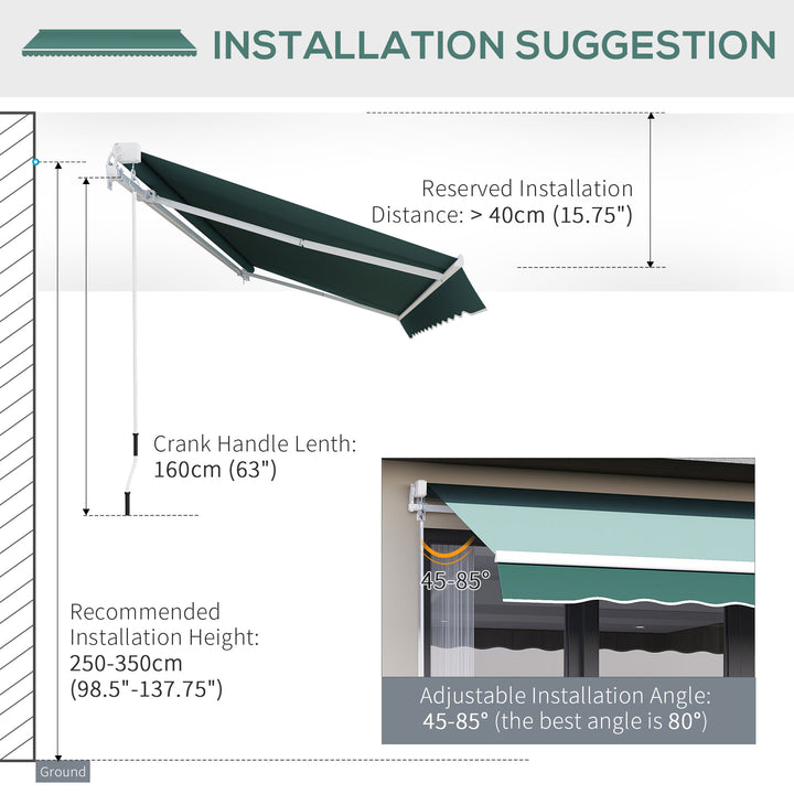 Outsunny Manual Retractable Garden Patio Awning, Sun Shade Shelter with Winding Handle, 2.5m x 2m, Green