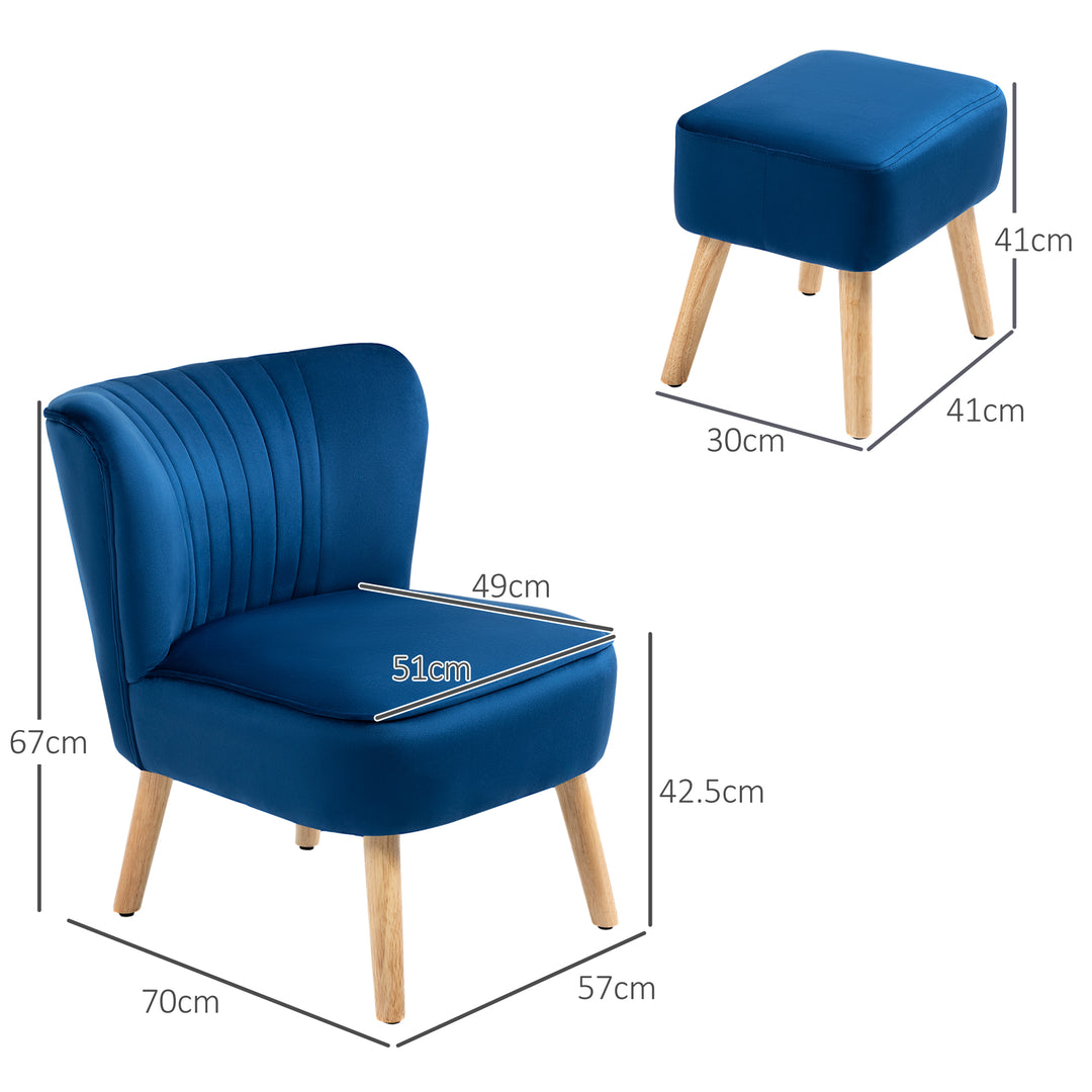 HOMCOM Velvet Accent Chair Occasional Tub Seat Padding Curved Back w/ Ottoman Wood Frame Legs Home Furniture, Dark Blue | Aosom UK