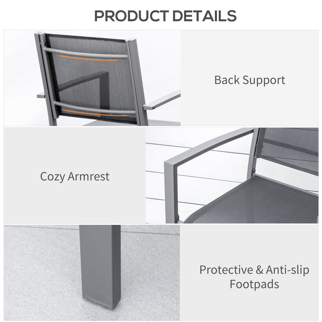 Garden Chairs Set Of 2 Outdoor Chairs with Steel Frame Texteline Seats for Dining Patio Balcony Dark Grey and Black