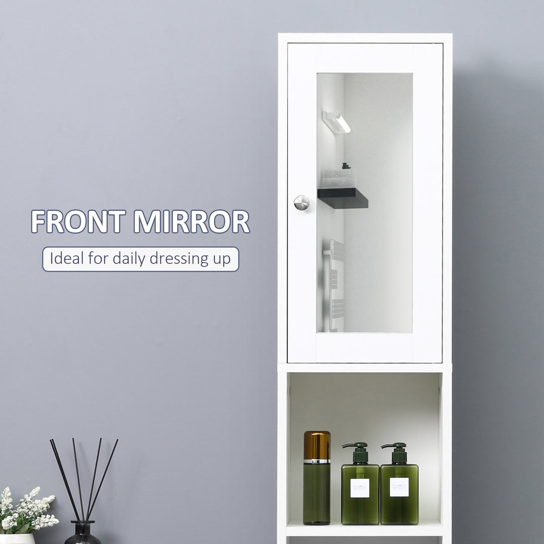 kleankin Free Standing Bathroom Cabinet with Mirror, Tallboy Unit with Adjustable Shelves, 30W x 28D x 180Hcm, White | Aosom UK