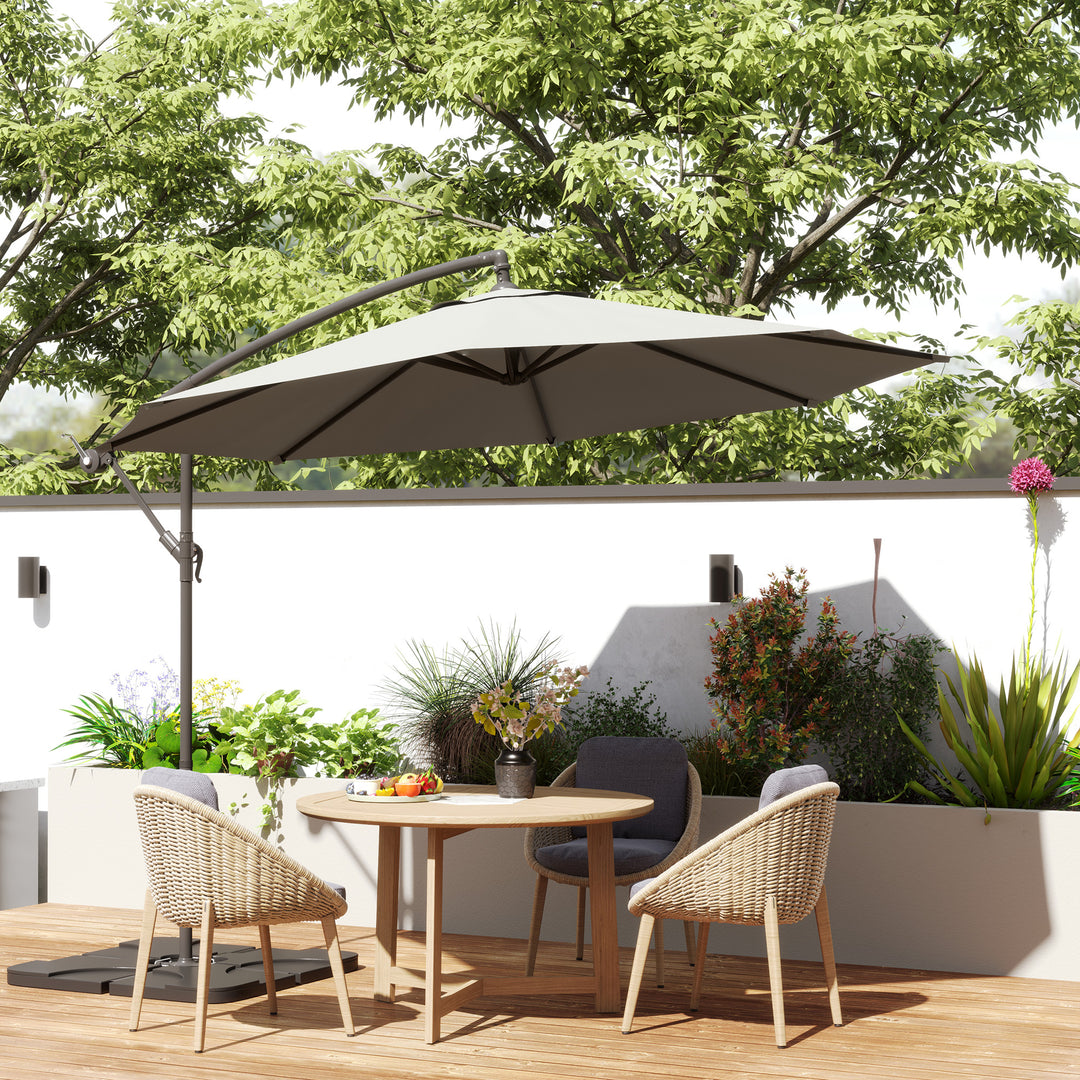 3m Overhanging Parasol, with Base, Weights and Cover - Light Grey
