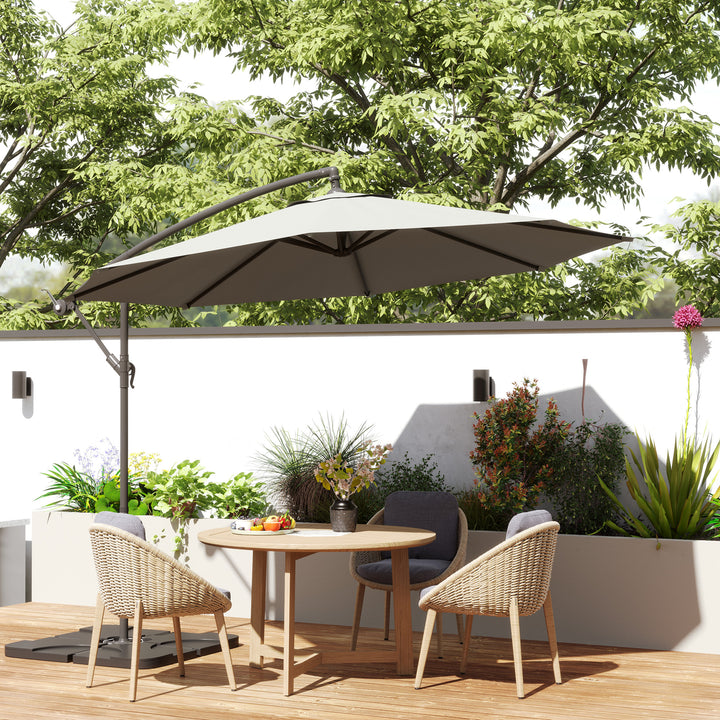 3m Overhanging Parasol, with Base, Weights and Cover - Light Grey