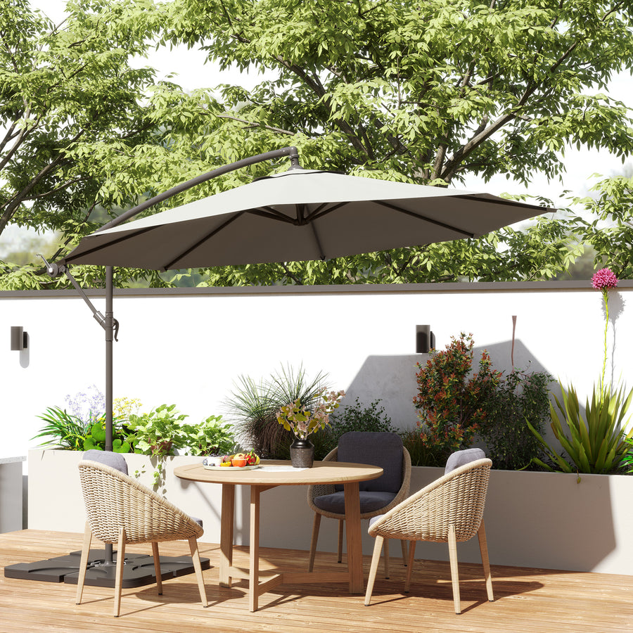 3m Overhanging Parasol, with Base, Weights and Cover - Light Grey