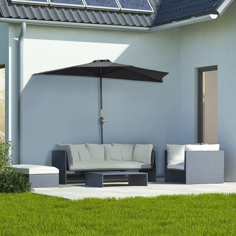 2.7m Garden Half Parasol, Outdoor Balcony Umbrella with 5 Steel Ribs, Patio Sun Shade, Black