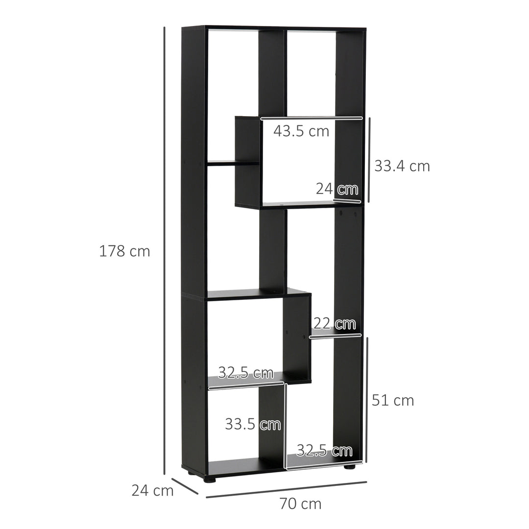 8-Tier Freestanding Bookcase w/ Melamine Surface Anti-Tipping Foot Pads Home Display Storage Grid Stand Bedroom Living Room Furniture Modern Style - Black