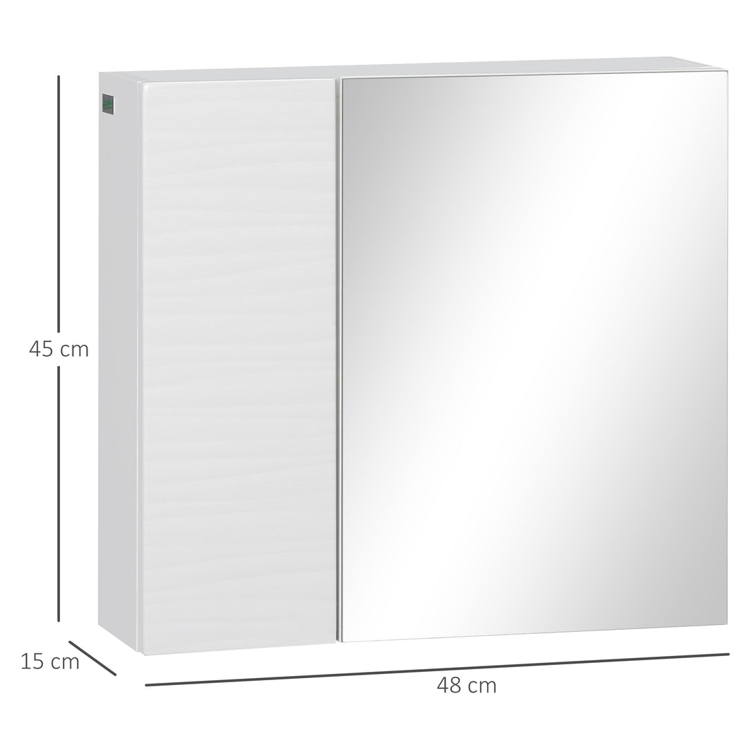 kleankin Wall-Mounted Mirror Cabinet: Double-Door Design with Adjustable Shelf, Bathroom Cupboard Organizer, White | Aosom UK