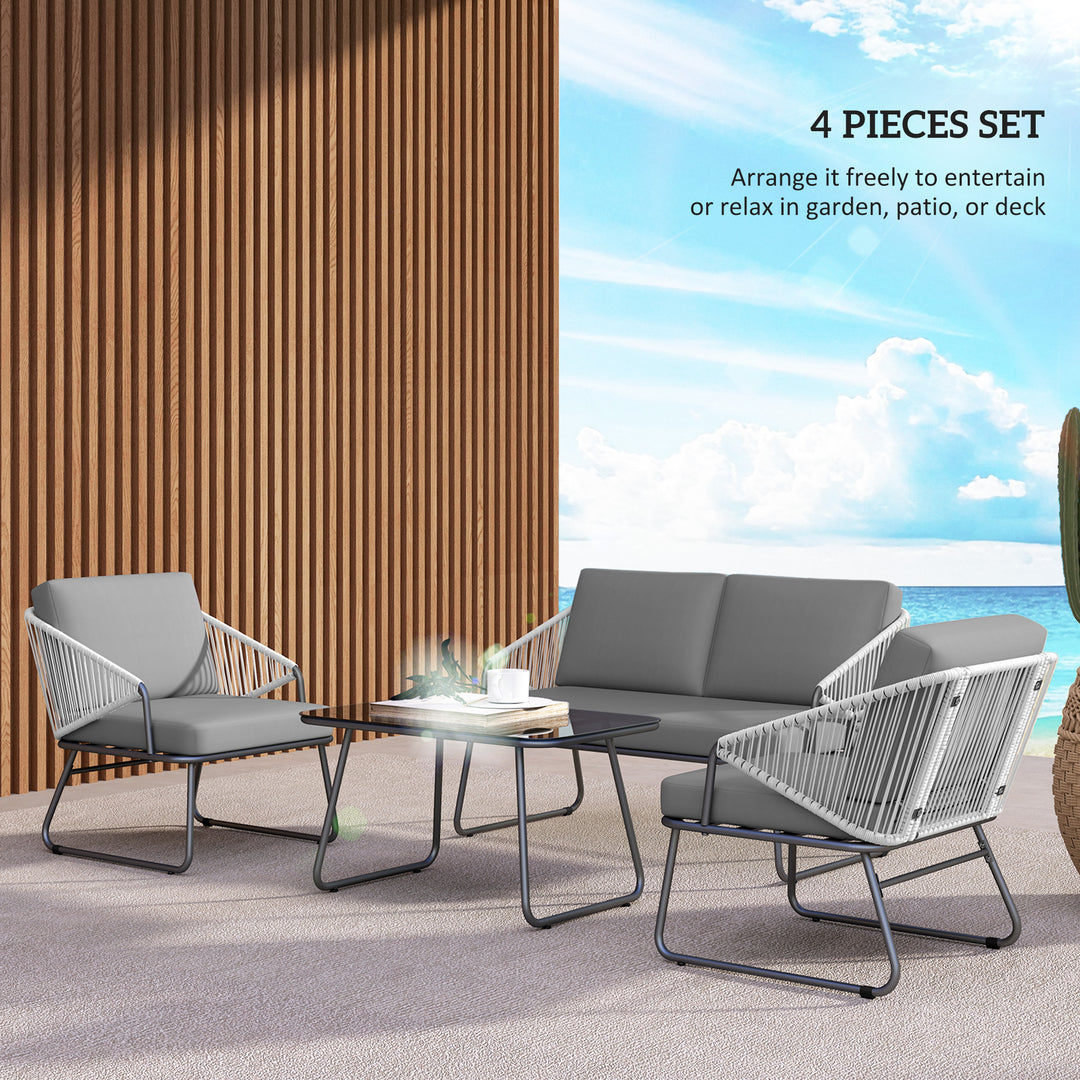 Four-Piece Rattan Strong Panel Outdoor Sofa Set - Grey