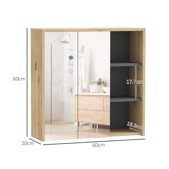 Five-Shelf Mirrored Bathroom Cabinet - Wood-Effect