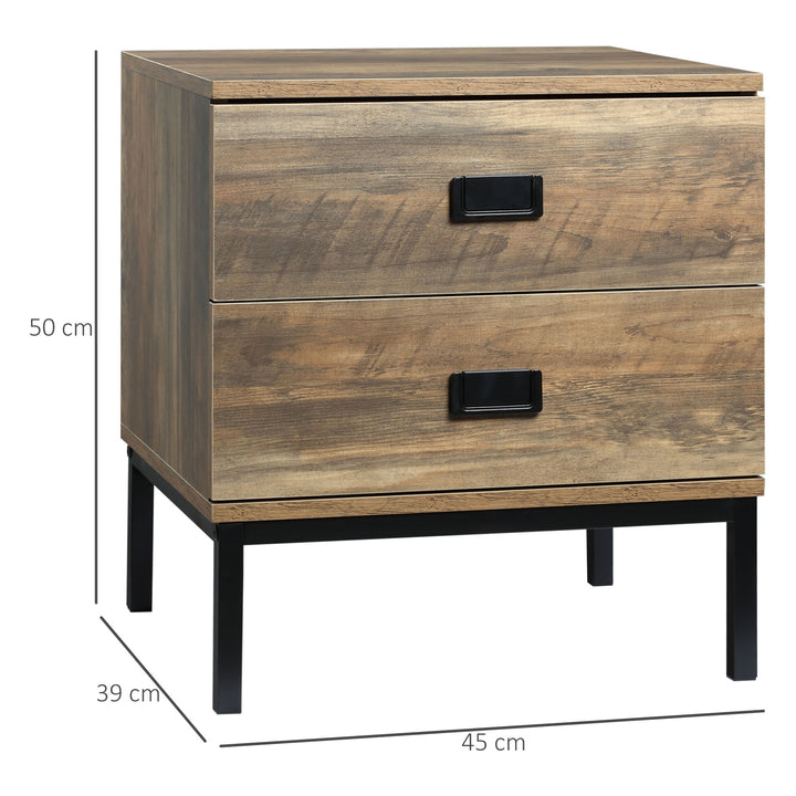 HOMCOM Retro Bedside Units: Metal Frame Side Tables with 2 Drawers, Set of 2, Coffee Tone | Aosom UK