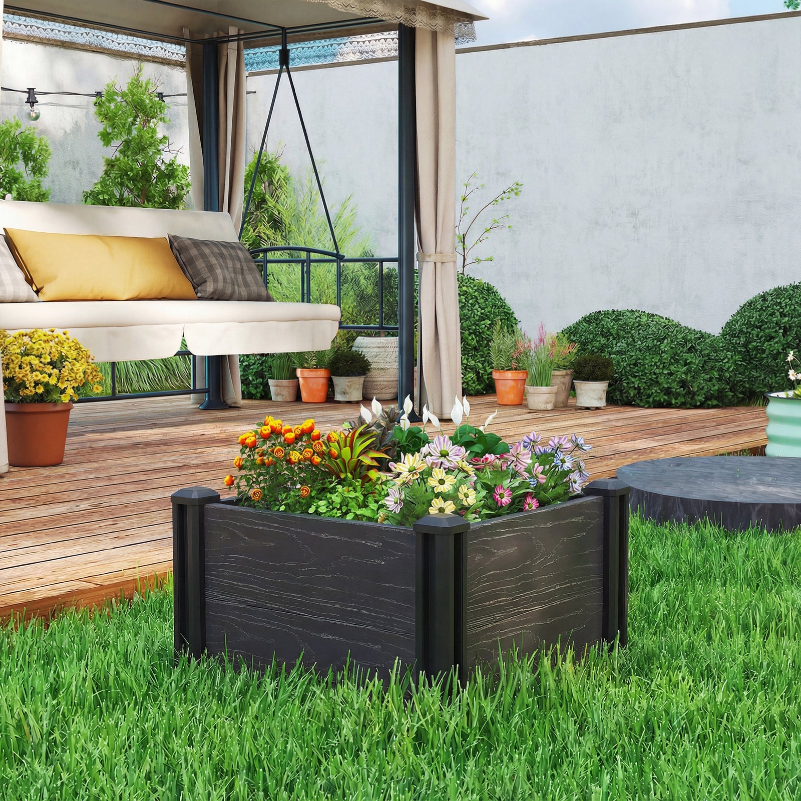 Vinyl Raised Garden Bed Kit, 2 x 2 x 1ft Modular Elevated Garden Box w