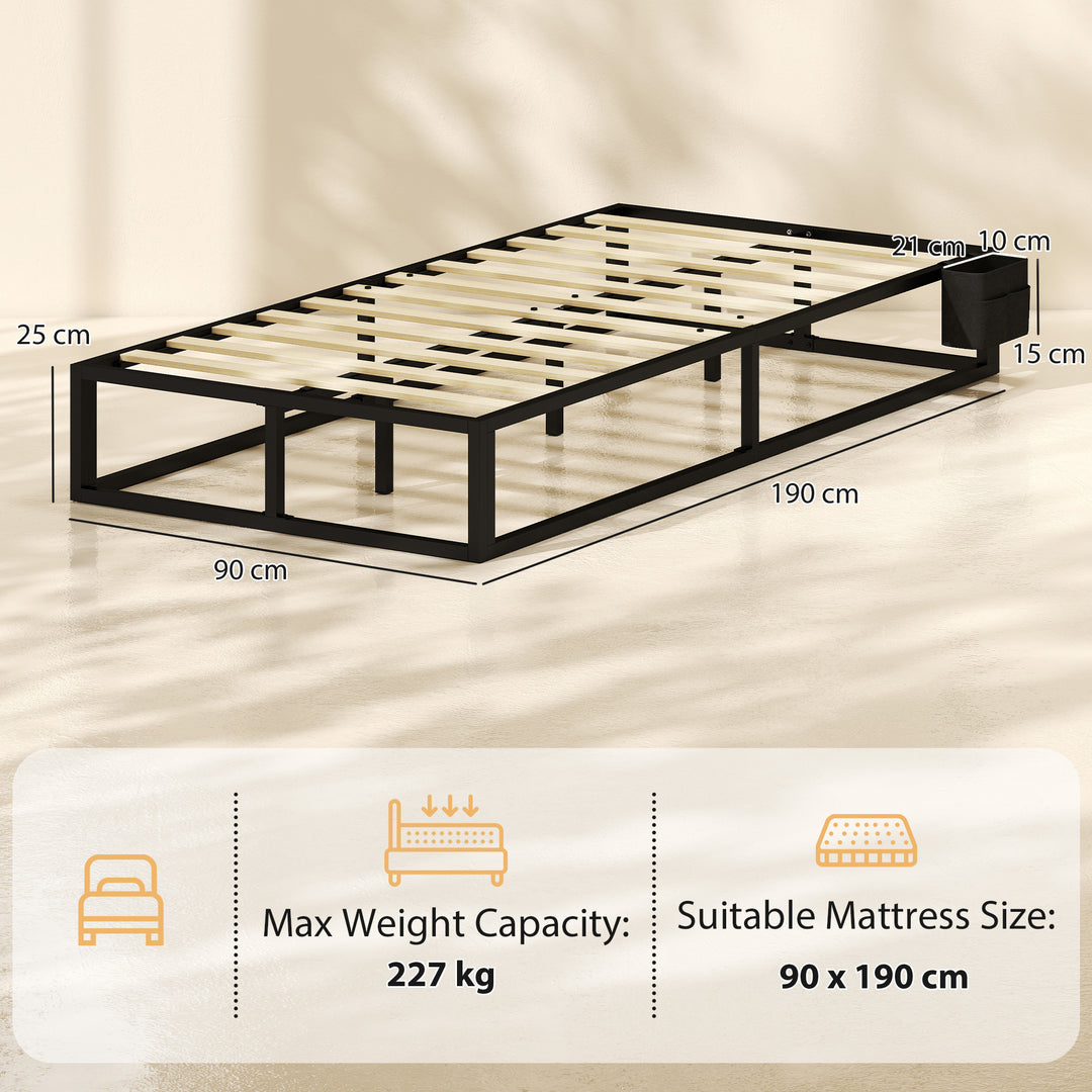 12 Slats Metal Platform Bed Frame, 3ft Single Bed Frame with Storage B
