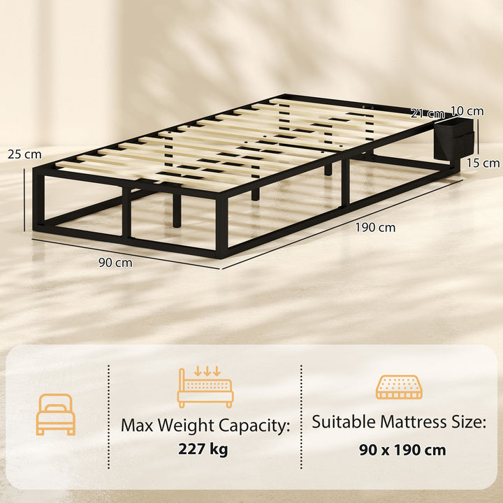 12 Slats Metal Platform Bed Frame, 3ft Single Bed Frame with Storage B