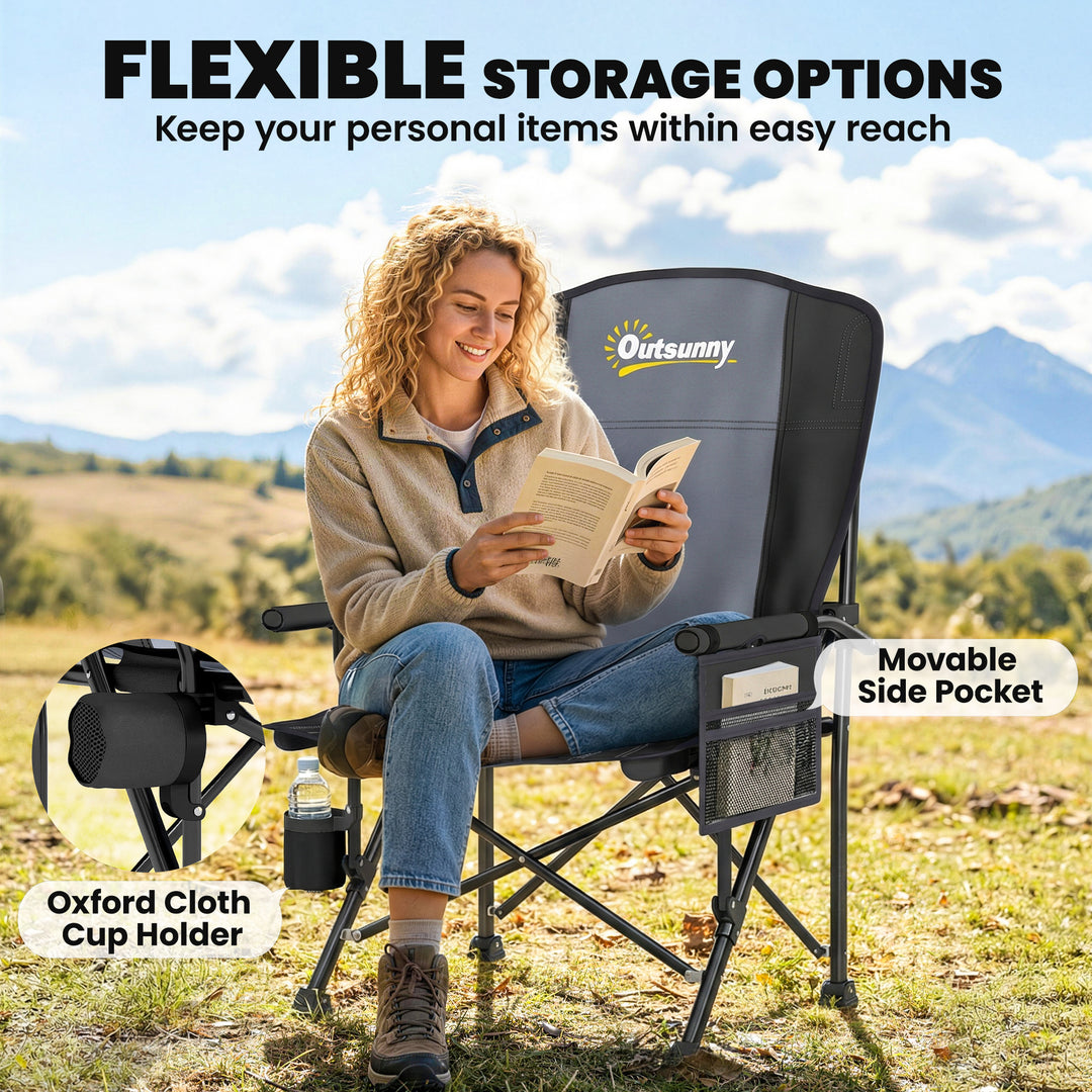 Padded Camping Chair Adults Heavy Duty Folding Chair Side Pocket Cup H