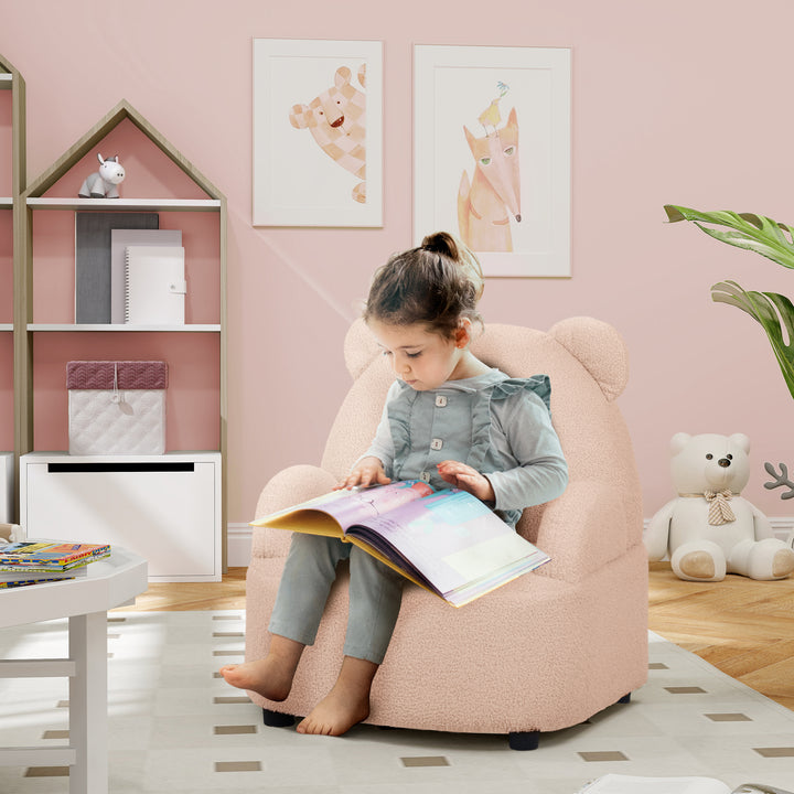 AIYAPLAY Kids Sofa Kids Armchair, Bear Shaped Toddler Chair for Bedroom Playroom Living Room, Aged 18 Months to 3 Years, Pink | Aosom UK