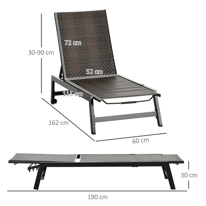 Outsunny Outdoor PE Rattan Sun Loungers, Patio Wicker Chaise Lounge Chair with 5