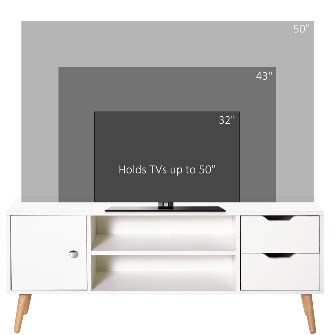 TV Stand for TVs up to 50", TV Console Cabinet with Open Storage Shelf and Drawers for Living Room, Entertainment Room and Bedroom, White