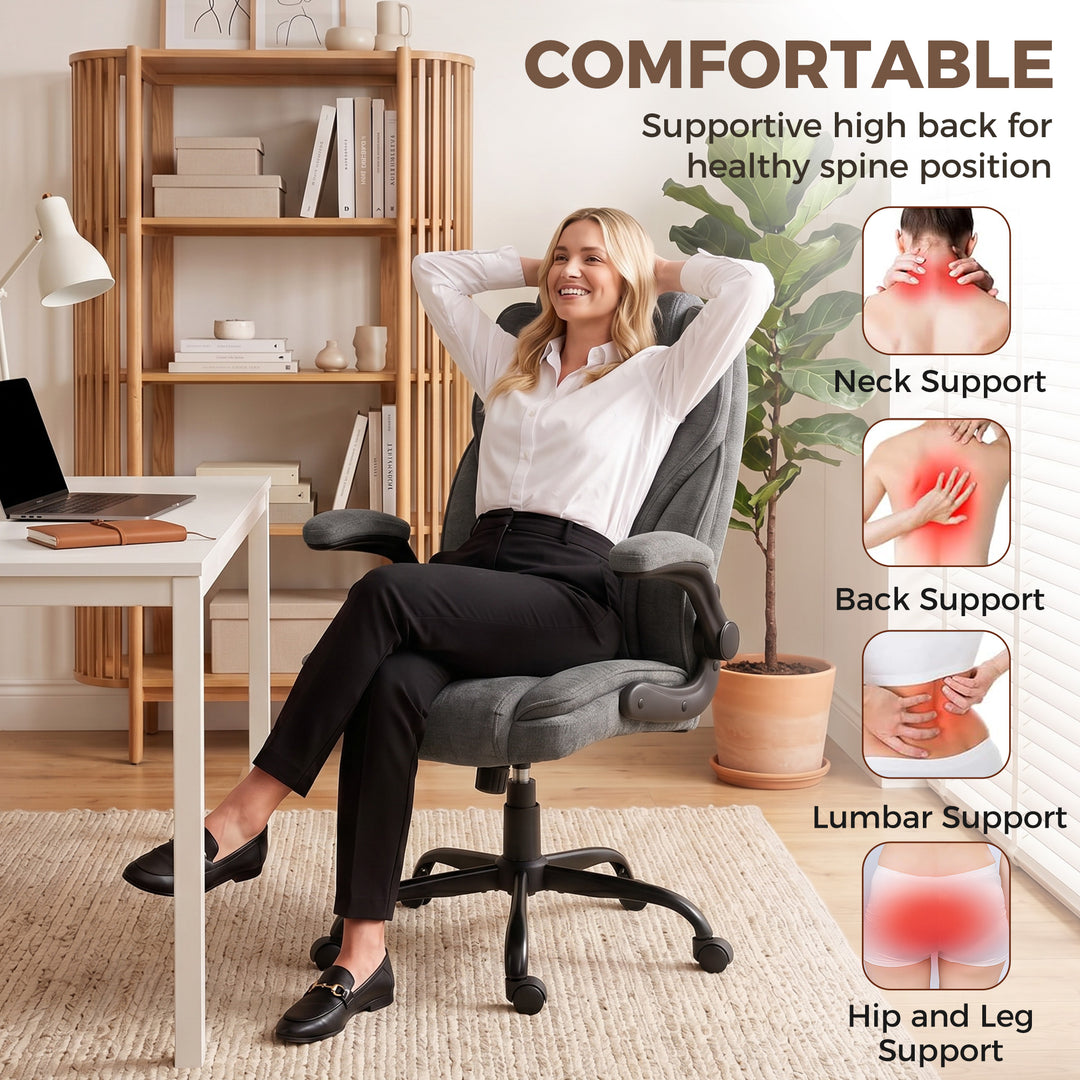 Office Chair, Ergonomic Desk Chair with Flip-up Armrest, Pocket Spring