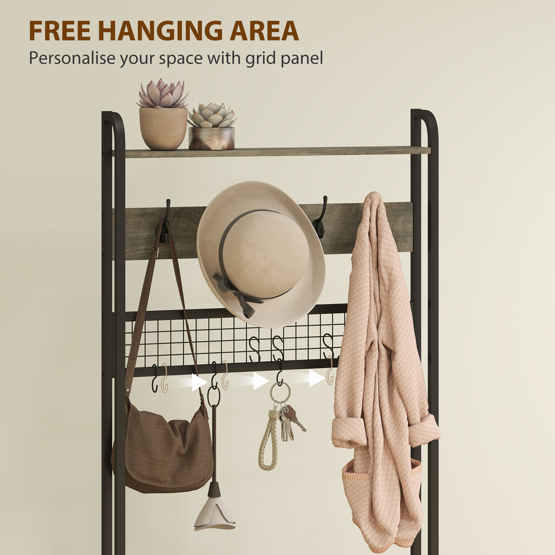 5-In-1 Industrial-Style Hallway Tree - Grey/Black