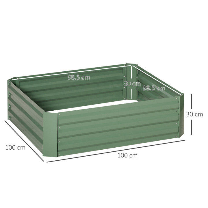 MCL Set of 2 291L Raised Garden Bed, Elevated Galvanised Planter Box for Flowers, Herbs, 100x100x30cm, Green