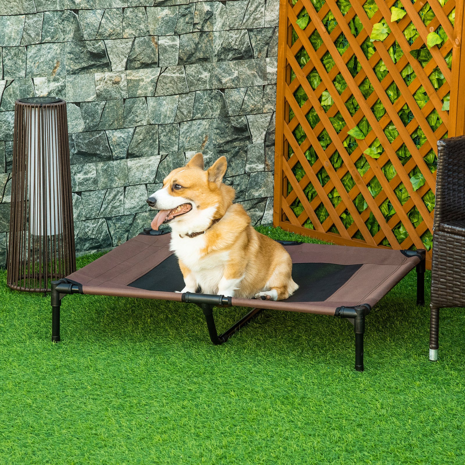 Large Raised Dog Bed Cat Elevated Lifted Cooling Portable Camping Basket Outdoor Indoor Mesh Pet Cot Metal Frame Brown