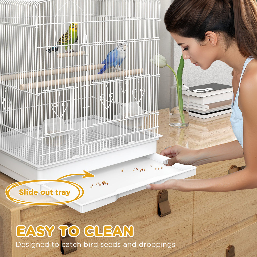 Large Metal Bird Cage with Perches, Food Bowls, Swing, for Budgies, Parakeets, White