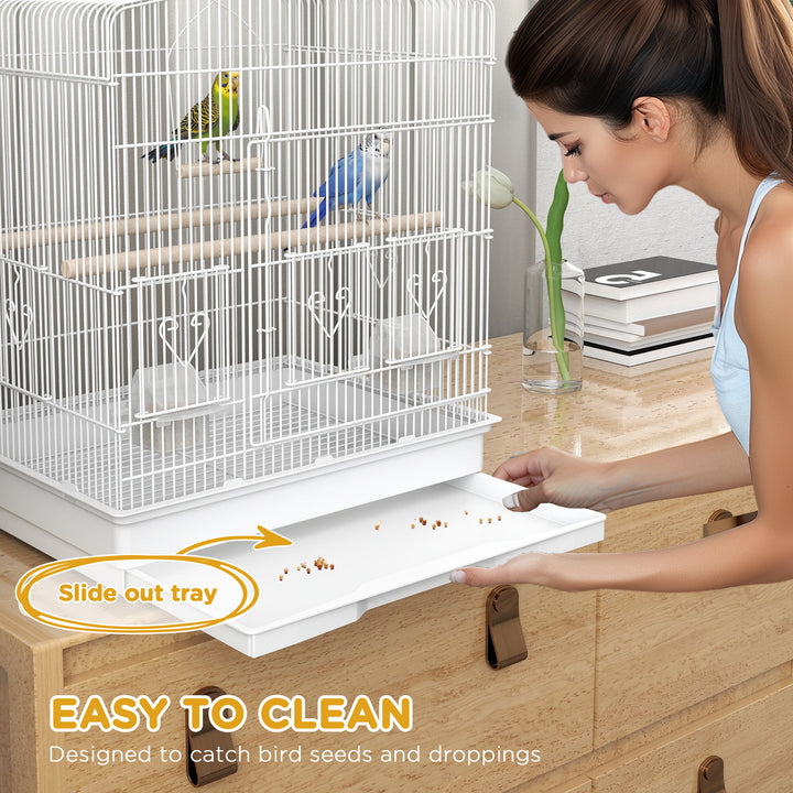 Large Metal Bird Cage with Perches, Food Bowls, Swing, for Budgies, Parakeets, White