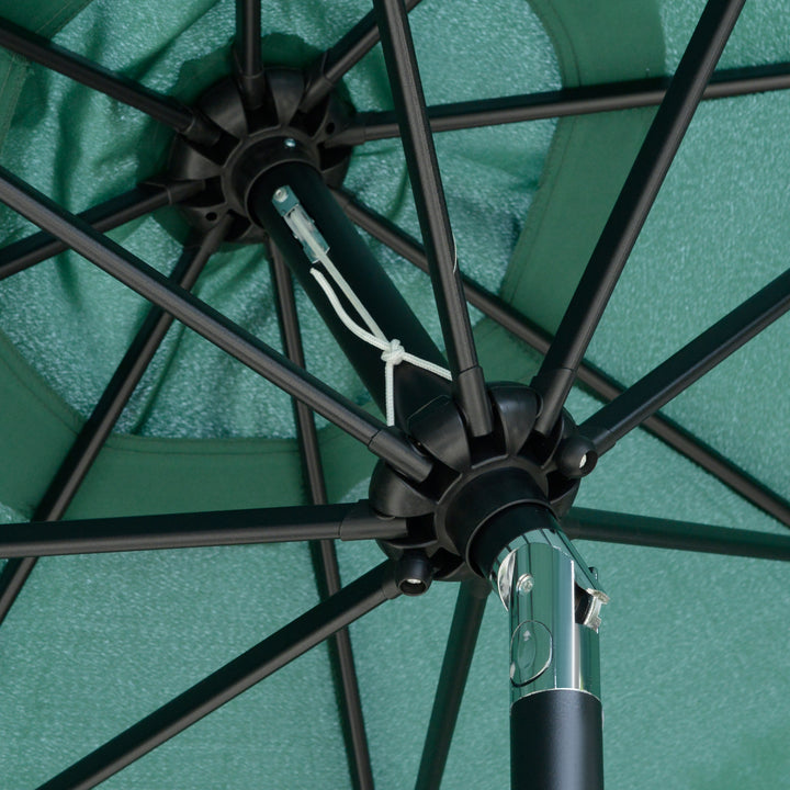 2.7m Patio Parasol Garden Umbrellas Outdoor Sun Shade Table Umbrella with Tilt, Crank, 8 Ribs, Ruffles, Green