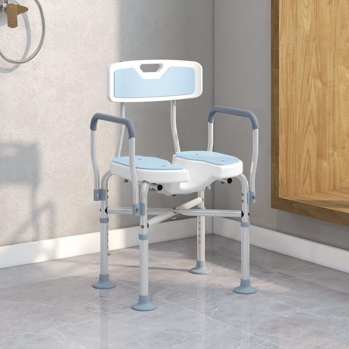 HOMCOM Shower Chair with Upgraded U-shaped Seat and Reinforced Crossbars, Height Adjustable Padded Bath Chair with Non-slip Feet for Elderly Seniors Disabled Handicap, Tool-Free Assembly, Light Blue | Aosom UK