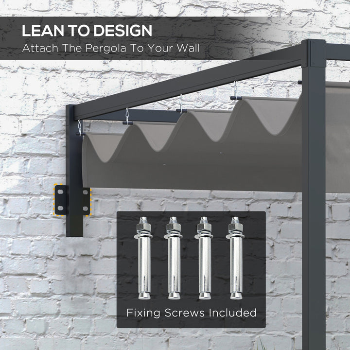 3 x 4m Lean To Steel Pergola, with Moving Fabric Canopy - Dark Grey